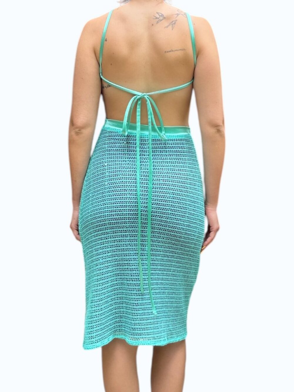 Izél Nicaragua Mermaidcore Crochet Mesh Open Back Dress